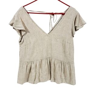 ABERCROMBIE & FITCH Womens Oatmeal V Neck Flutter Sleeve Top Size Medium Viscose